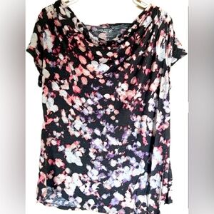 APT 9 Essentials Black and Pink Ruched Cap Sleeve Blouse. women’s size XL